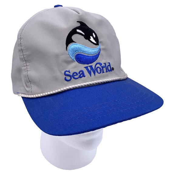 Vintage Sportcap Sea World Snapback Hat Cap Grey Blue Shamu Embroidery W/ Rope - Picture 1 of 7